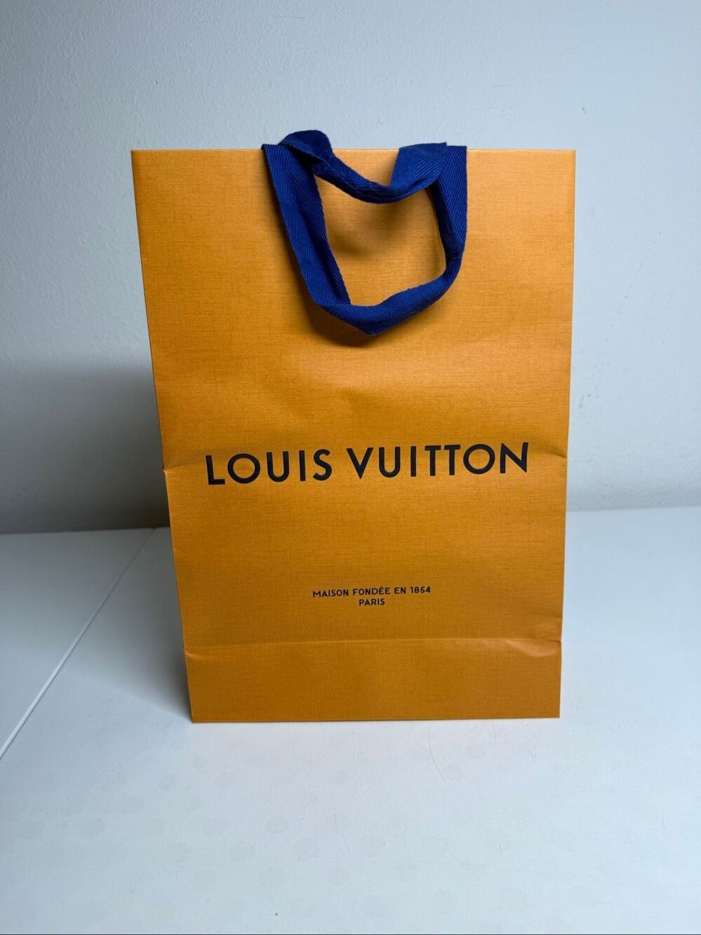 Louis Vuitton Orange Shopping Gift Bag 9.5 X 14 Inch Blue Handles